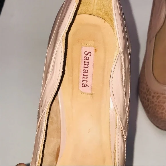 Samanta pink snakeskin print heels leather sz8 wide formal wedding casual boho - Picture 5 of 16